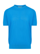 Knitted cotton T-shirt. Round neck. Short sleeves. Collar, hem and ribbed cuffs. - Amaranto | Lidia Shopping