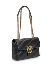 Black leather bag. Metal buckle closure Love Birds Diamond Cut. Partition closed with zip and wall pocket. Shoulder strap with metal chain and nappa shoulder strap. Back pocket. - Pinko | Lidia Shopping