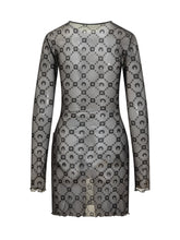 Marine Serre Abito in Tulle Nero con Logo All Over - Marine Serre | Lidia Shopping