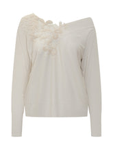 Exterior Ivory One-Shoulder Sweater with Lace Embroidery - Exterior | Lidia Shopping