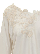 Exterior Ivory One-Shoulder Sweater with Lace Embroidery - Exterior | Lidia Shopping