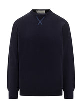 Amaranto Blue Crewneck Sweater with X Detail - Amaranto | Lidia Shopping