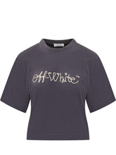 Off-White T-Shirt Crop Grigia con Ricamo Logo - Off White | Lidia Shopping