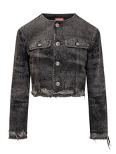 Diesel Black Washed Denim Jacket with Frayed Edges - Diesel | Lidia Shopping