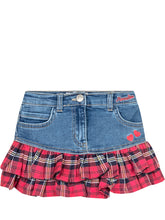 Monnalisa Gonna in Denim con Balze Scozzesi e Cuori - Fall/Winter 2025 - On Sale - Bambino | Lidia Shopping