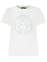Versace Kids T-Shirt Bianca con Logo Medusa Strass - Fall/Winter 2025 - On Sale - Bambino | Lidia Shopping