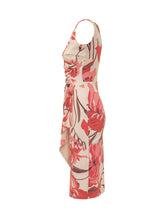 Dress with V-Neck Draped Waist and Floral Pattern - Chiara Boni | Lidia Shopping