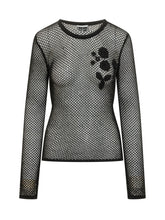 Long Sleeve Mesh T-shirt with Floral Appliqué - Ganni | Lidia Shopping