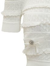 Top in Maglia Traforata Bianca con Volant - Abbigliamento Donna | Lidia Shopping